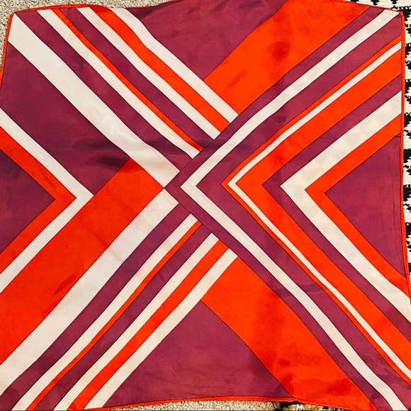 Vintage Red Purple White Asymmetrical Line Print Square Scarf - Picture 10 of 12